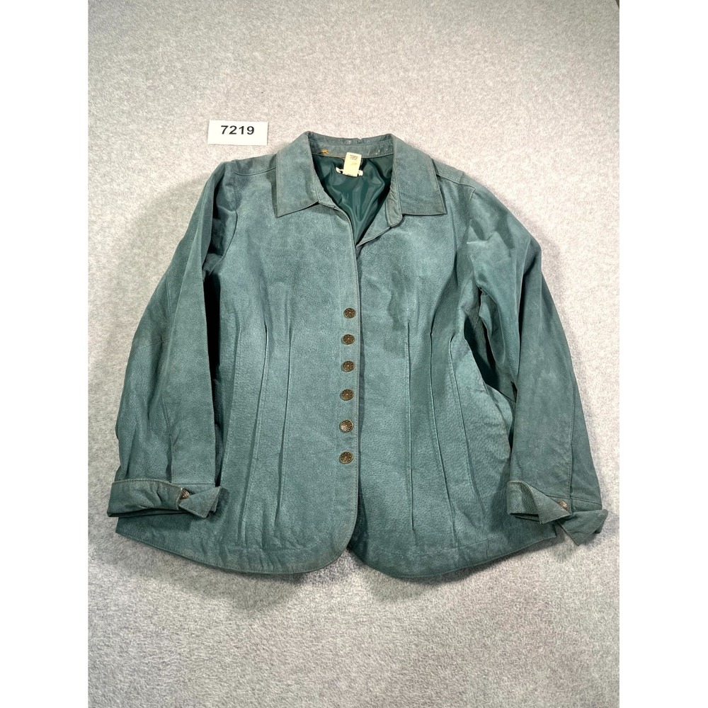 NorthStyle Jacket Womens 2X Green Leather Collared Button Front Casual Outdoor
